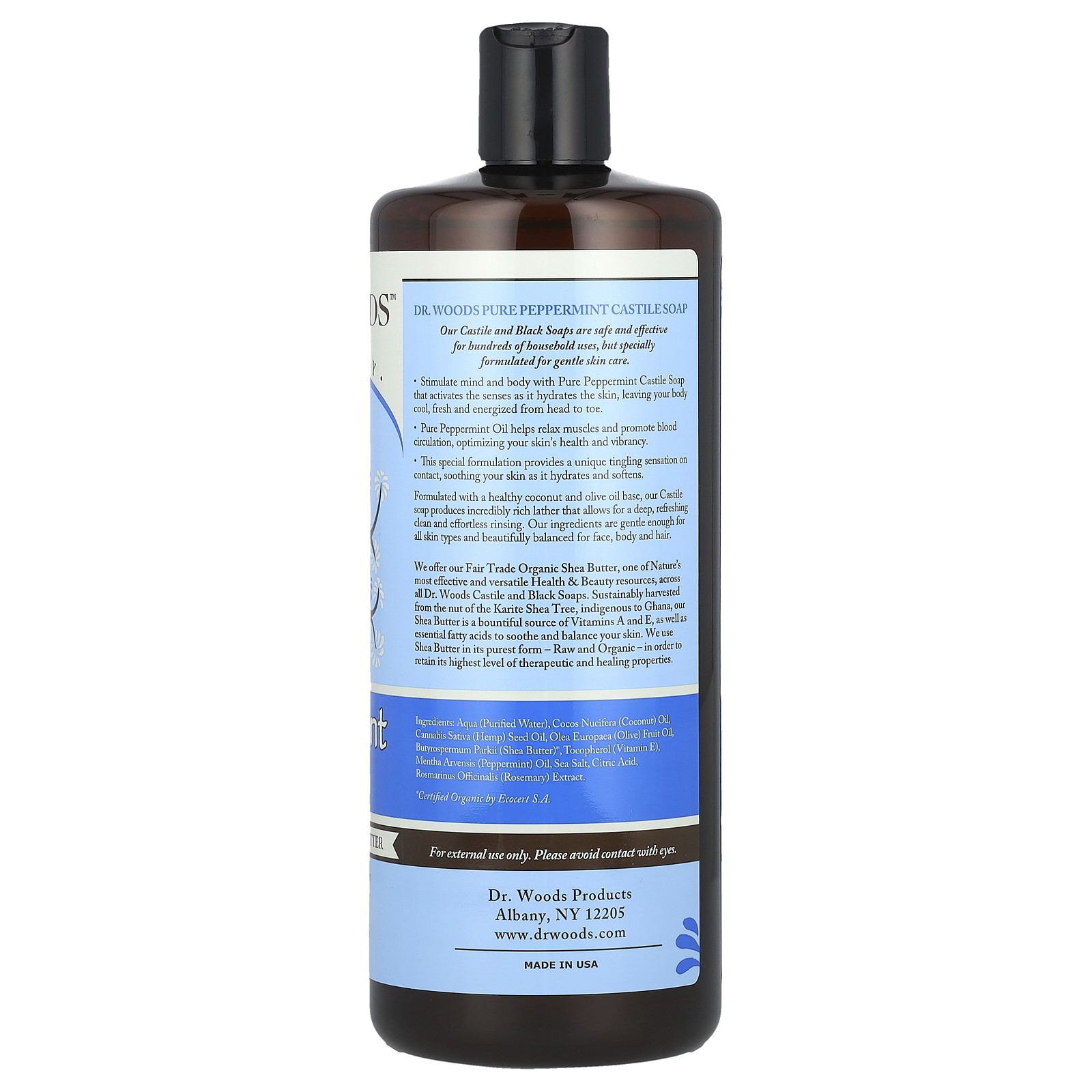 Peppermint Castile Soap with Fair Trade Shea Butter, 32 fl oz (946 ml)