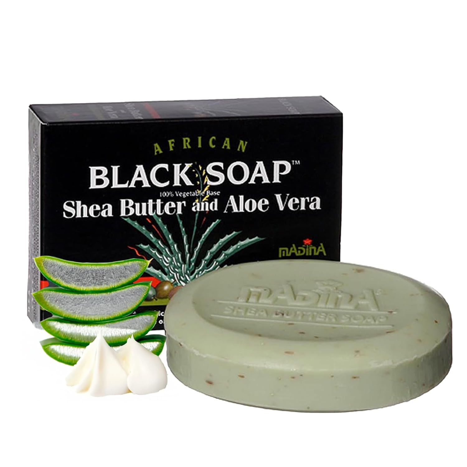 African Black Soap Bar – Shea Butter, Aloe Vera, Moisturizing, Gentle Exfoliatin