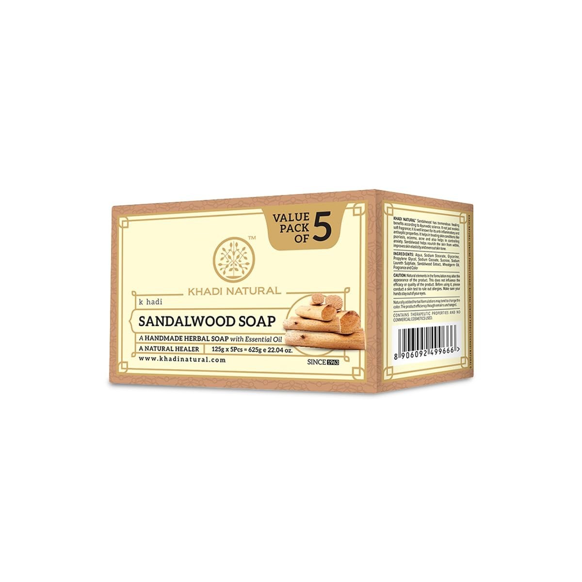 Khadi Natural Sandalwood Soap Pack of 5 Handmade Herbal Bath Soap 125g