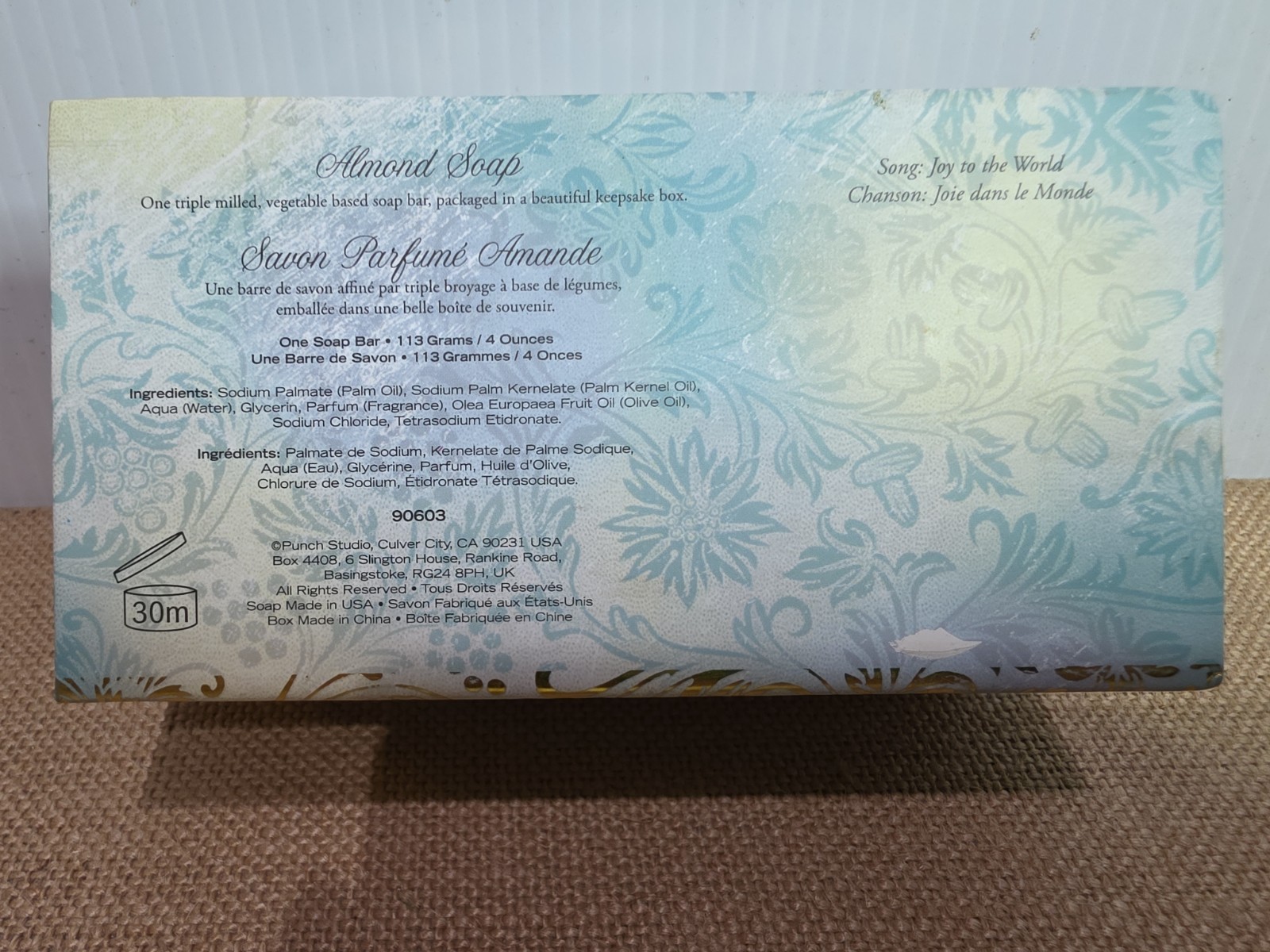Punch Studio Triple Milled Almond Soap / Music Box-Joy to the World ANGEL