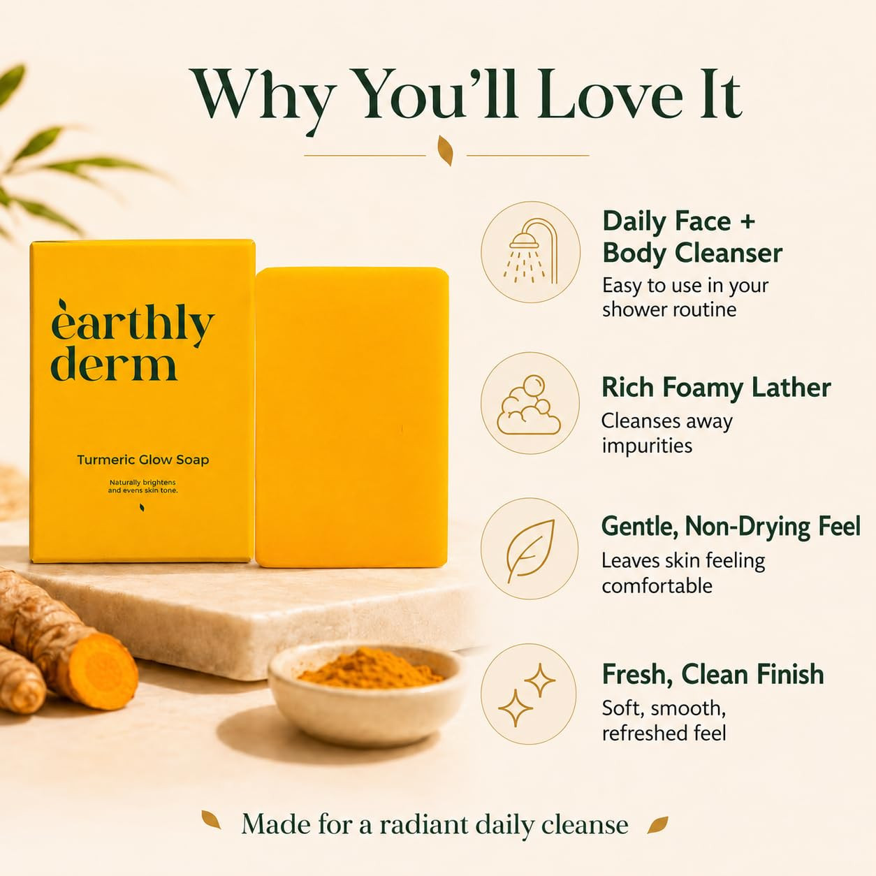 Turmeric Soap Bar for Face and Body, Handmade Turmeric Cleansing Soap, Gentle Da