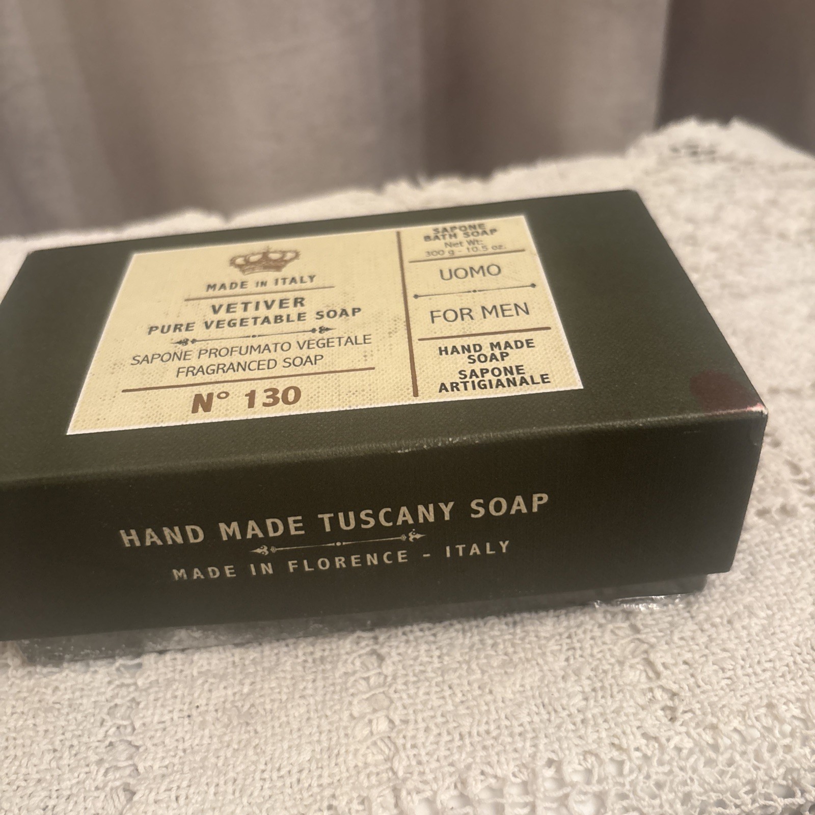 NEW In BOX Vetiver Pure Vegetable Soap MEN Italian Sapone 10.5 Oz Bar Tuscany