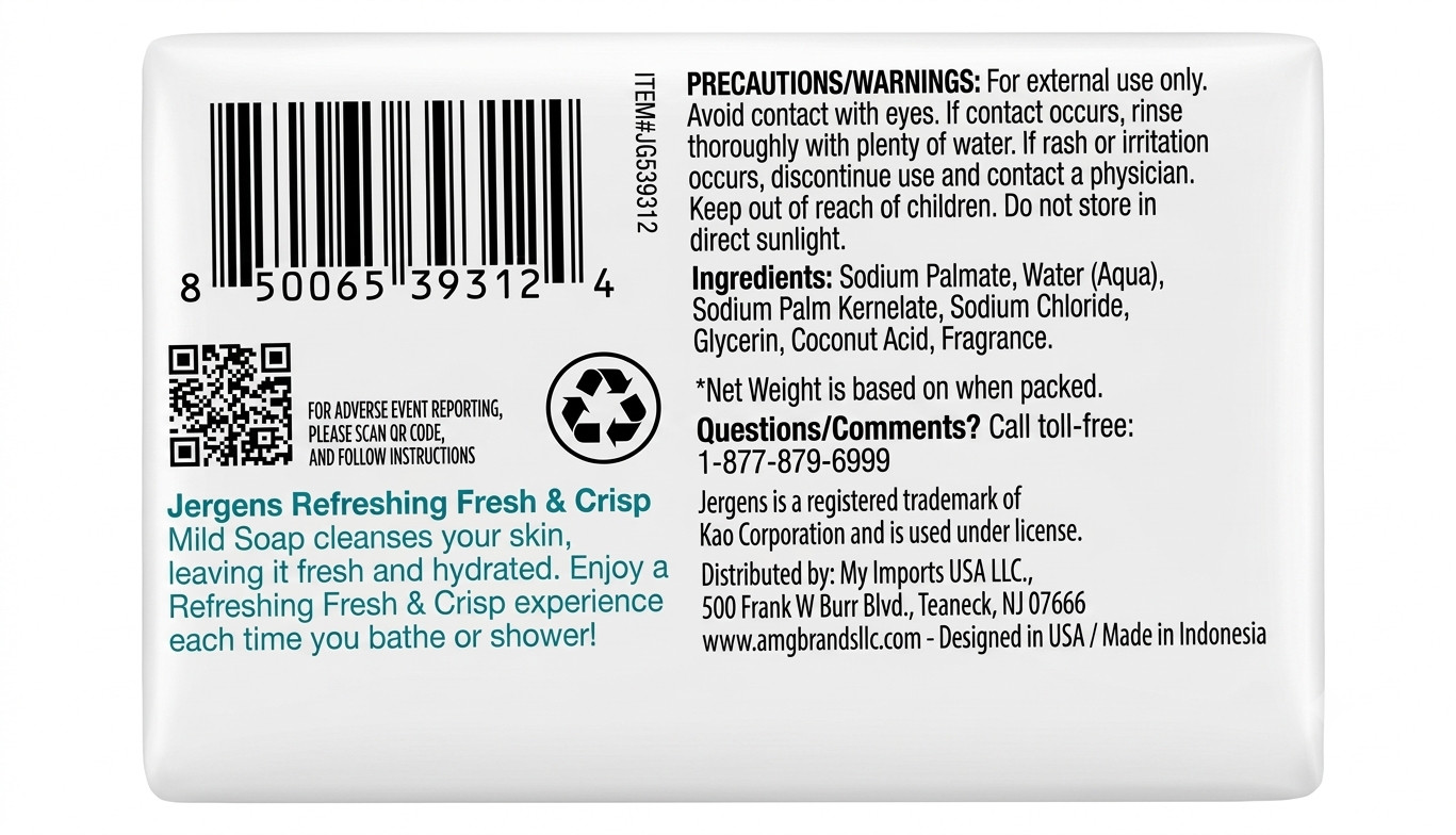 Jergens Mild Soap, Refreshing Fresh and Crisp Cleansing Bars, 3 oz, 2 Pack