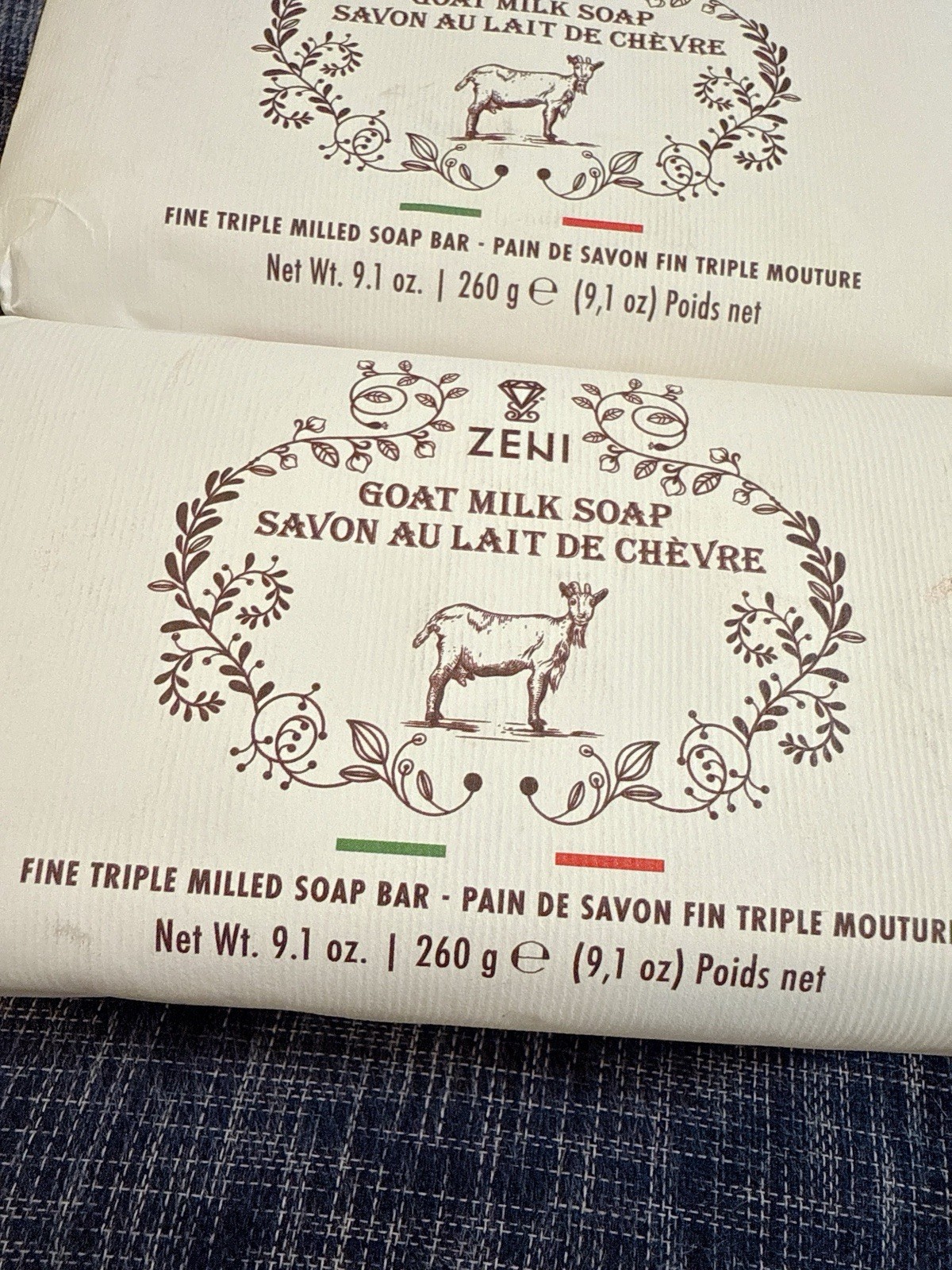 2 pcs ZENI Scent : GOAT MILK fine Milled ITALIAN Soap Bar 9.1 Oz/each