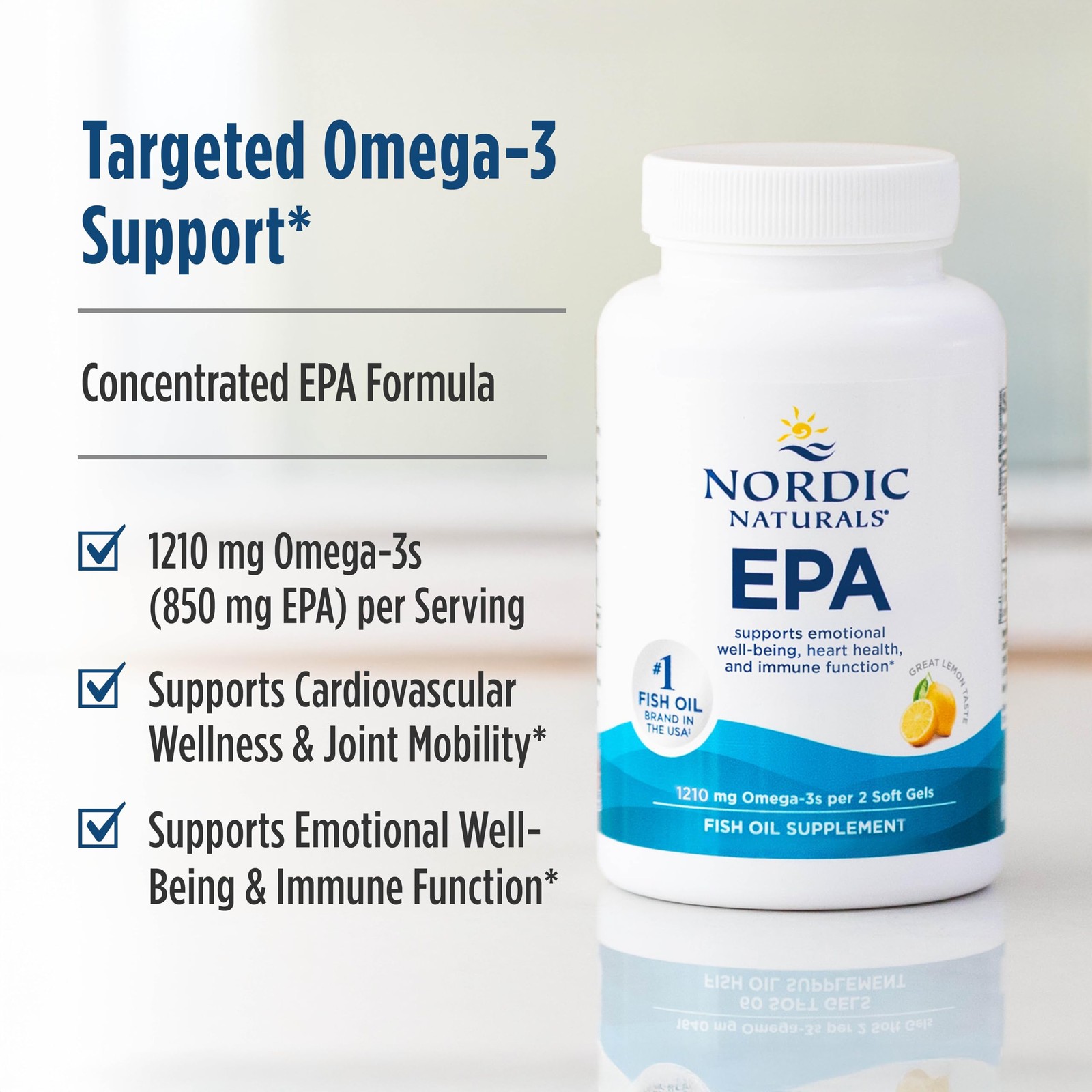 Nordic Naturals EPA, Lemon – 60 Soft Gels – 1210 60 Count (Pack of 1), Yellow