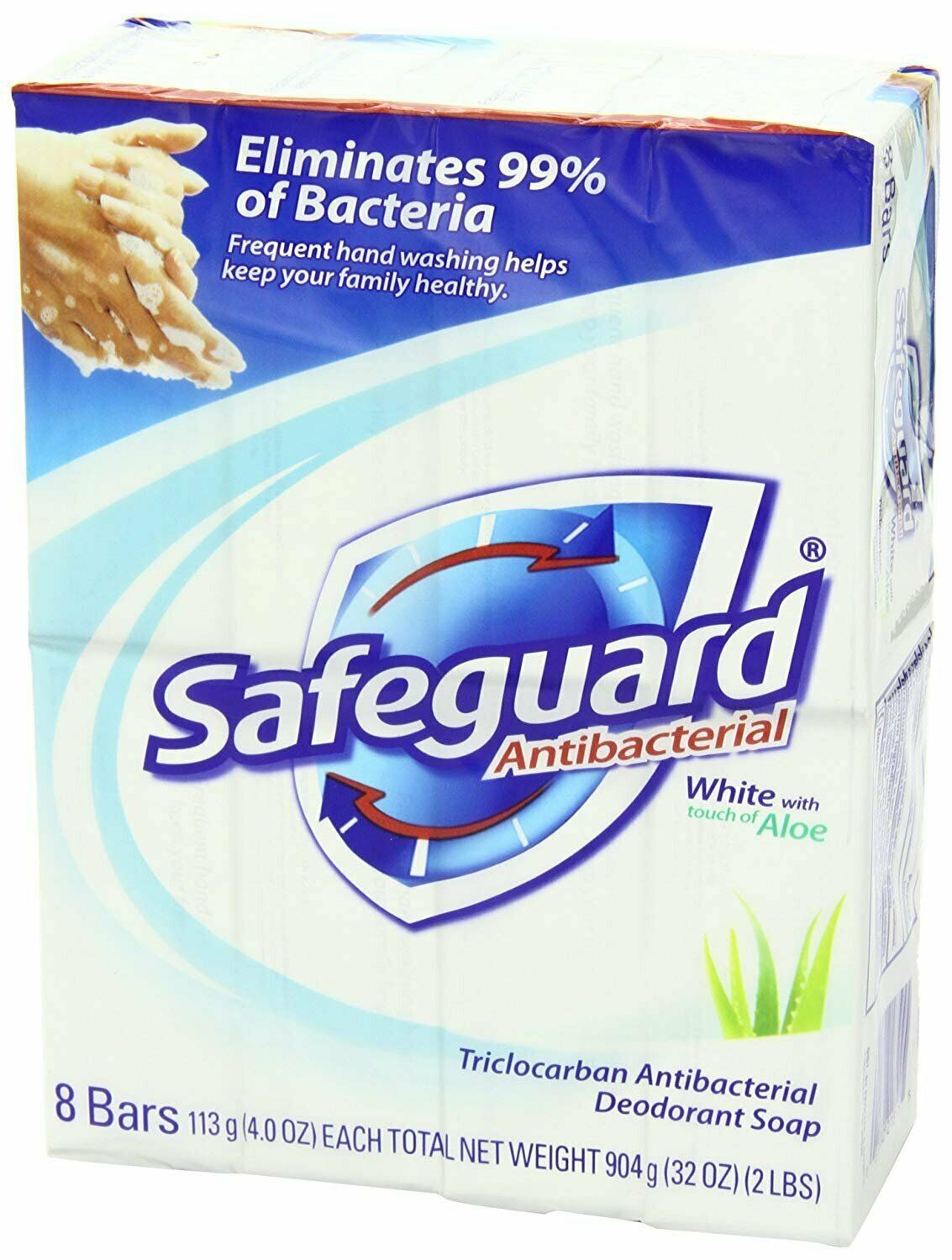 Safeguard White Antibacterial Bar Soap with A Touch Of Aloe Vera 4 Oz 8 Bar Soap