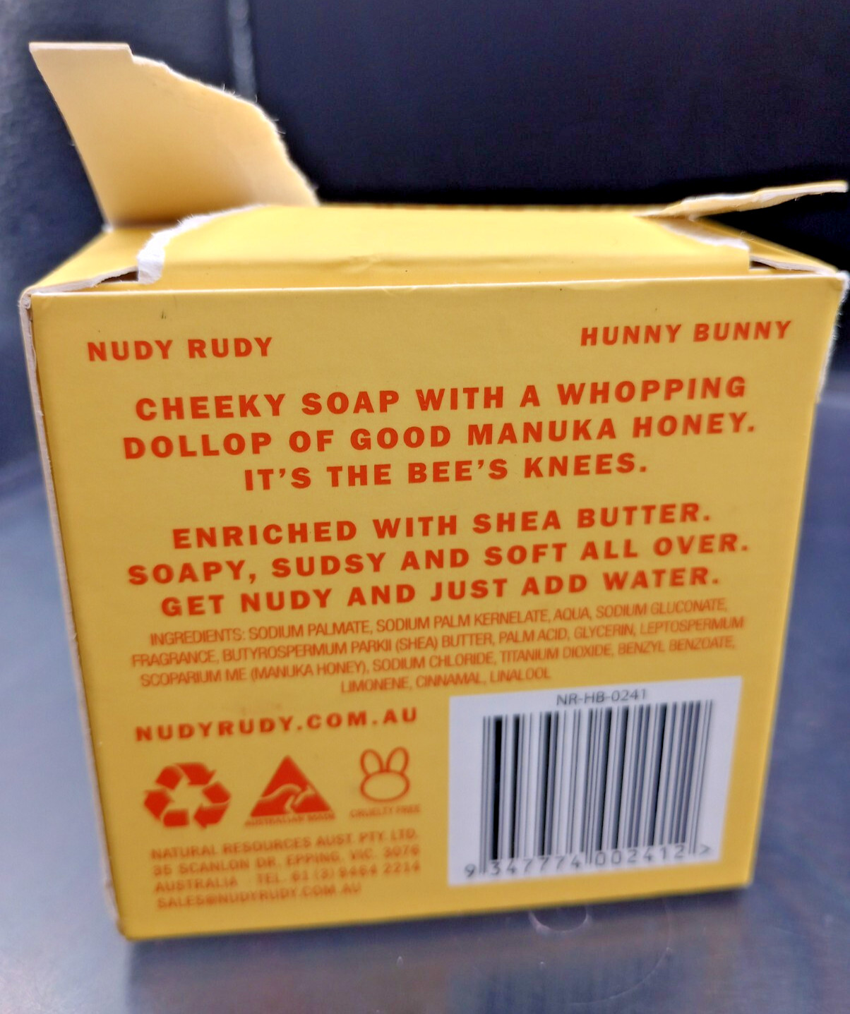 (1 Ct.) Nudy Rudy – HUNNY BUNNY – Soap W/Manuka Honey & Shea Butter – 4.2 Oz Bar