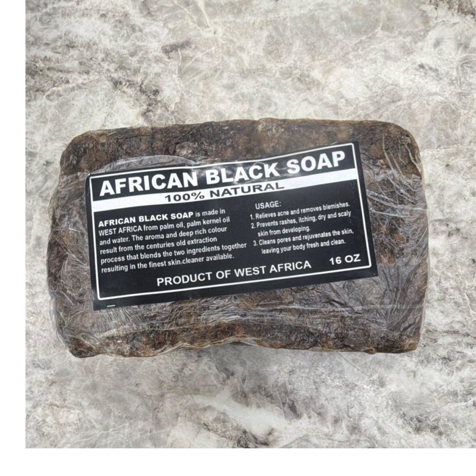 African Black Soap 100% Natural 16 oz Rectangular Unisex Face Body West Africa