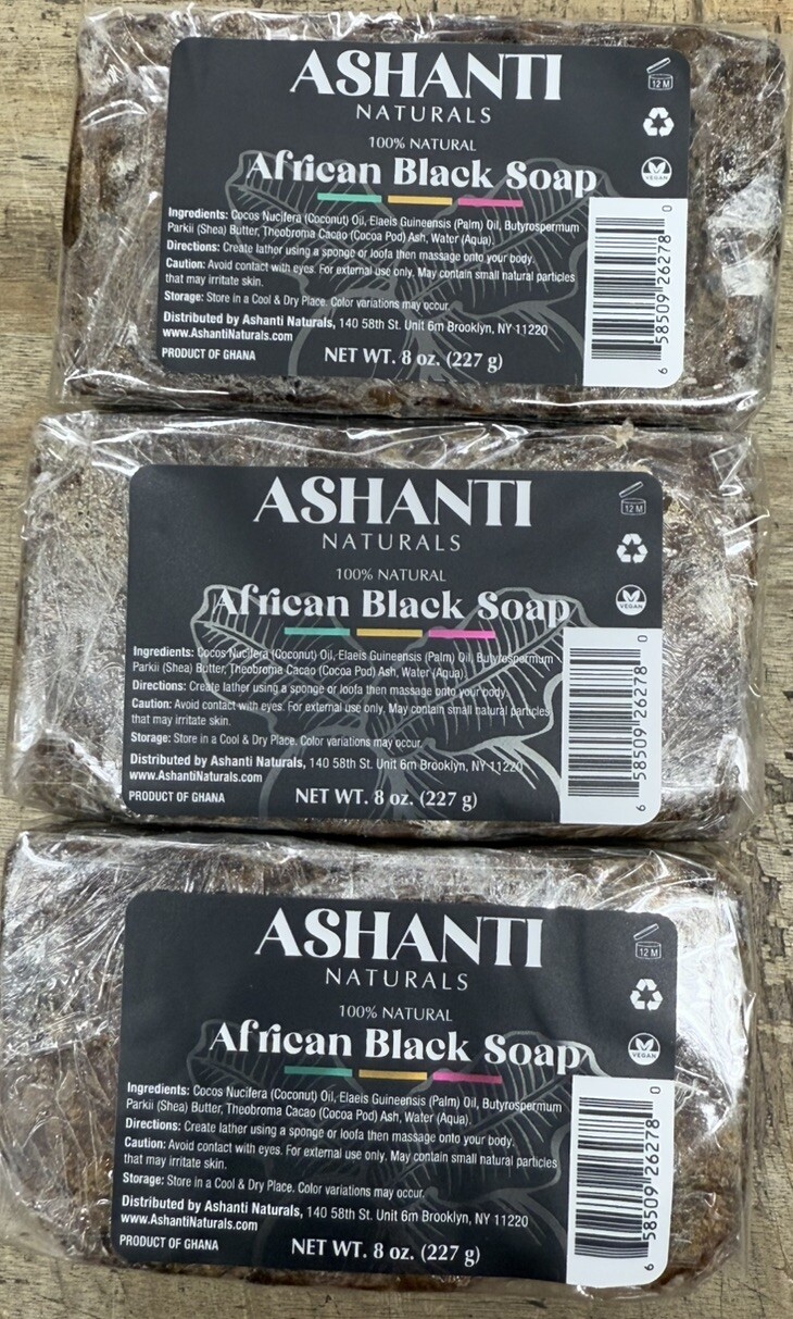 Ashanti Naturals African Black Soap Bar – 8 oz X 3pc 100% Natural Free Shipping