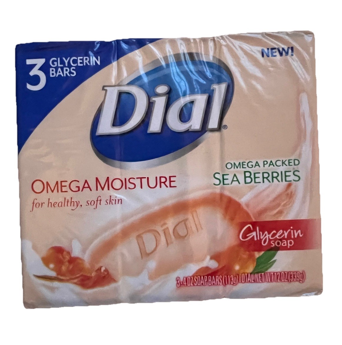 Dial Omega Moisture Glycerin Bar Soap, Sea Berries, 3 Count (Pack of 1)