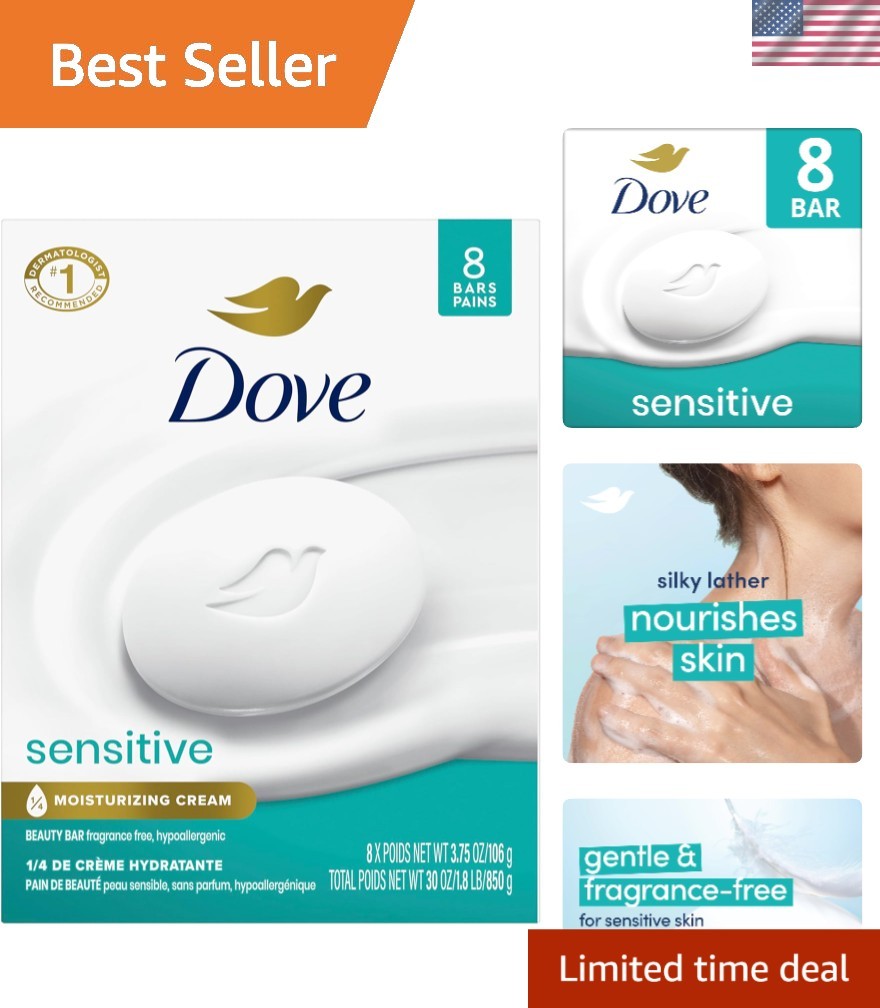 Luxury Fragrance-Free Beauty Bar Soap for Sensitive Skin – 3.75 oz, 8 Count