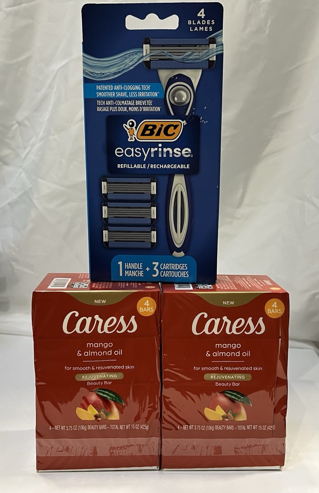 2x 4-Pack Caress Beauty Bar – Mango & Almond Oil – NEW w/Bic Razor