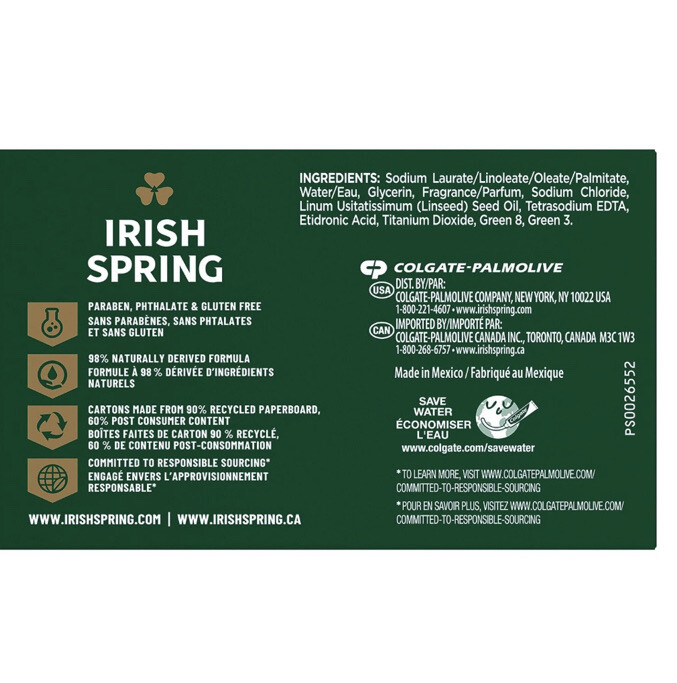 Irish Spring Original Clean Deodorant Bar Soap 3.7 oz (3 pk X 4 = Total 12 bars