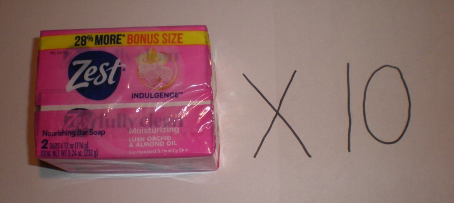 ZEST INDULGENCE BAR SOAP LUSH ORCHID & ALMOND OIL 10 BOXES 20 TOTAL BARS