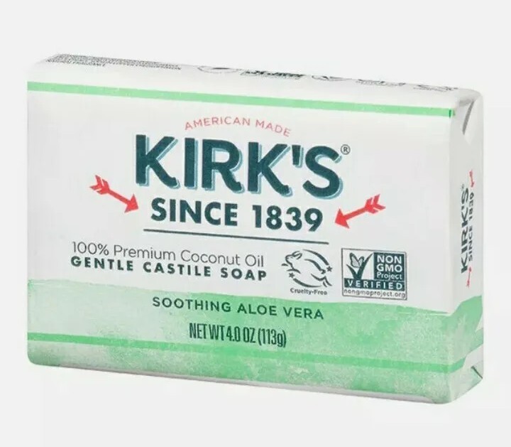 💚 KIRK’S 💚 TWO 4 Oz. Bars 🫧 ●SOOTHING ALOE VERA●🫧 100% 🥥 Coconut Oil Soap.