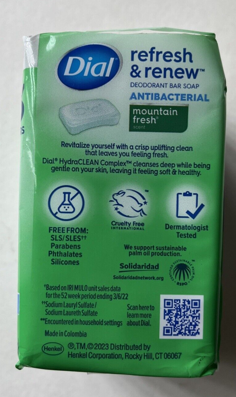Dial Antibacterial Bar Soap-Refresh & Renew-Mountain Fresh 4 Ounce- 3 Bars
