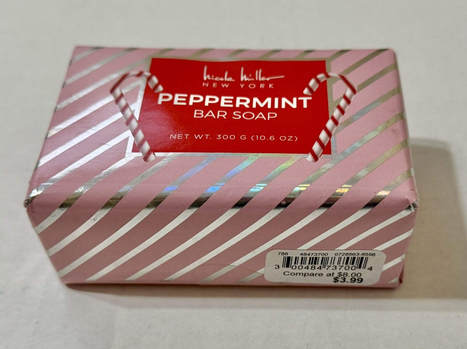 Nicole Miller Soap Bar Peppermint 10.6 Oz LARGE Pink Red Package Candy Cane