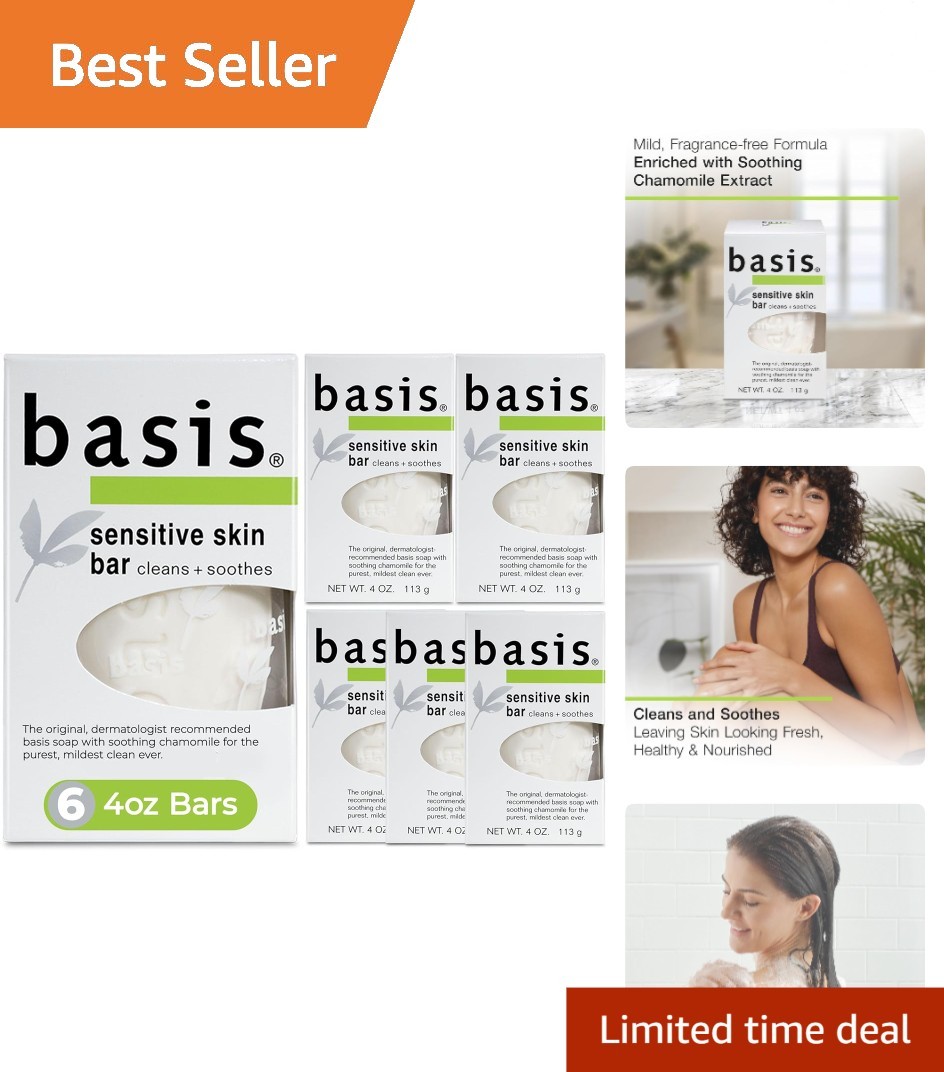 Sensitive Skin Unscented Soap Bars with Chamomile & Aloe Vera, Pack of 6