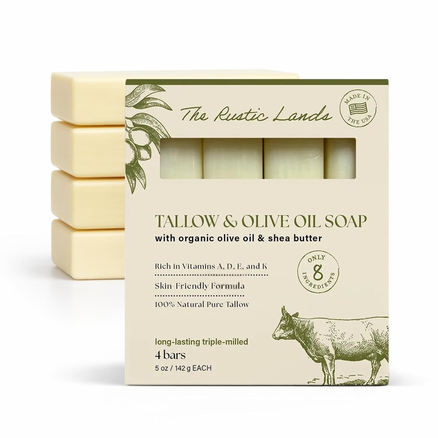 Nourishing 4-Pack of 5oz Tallow Soap Bars – Natural & Eco-Friendly Skincare