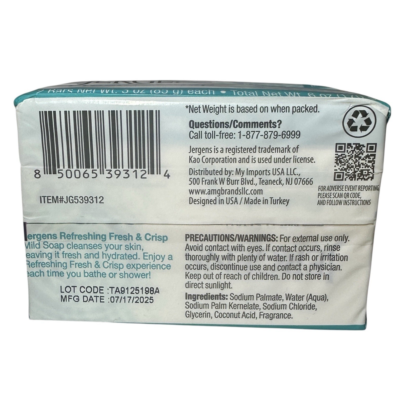 Jergen’s Mild Soap Refreshing Fresh & Crisp 2-pack 3 oz (Each) NEW