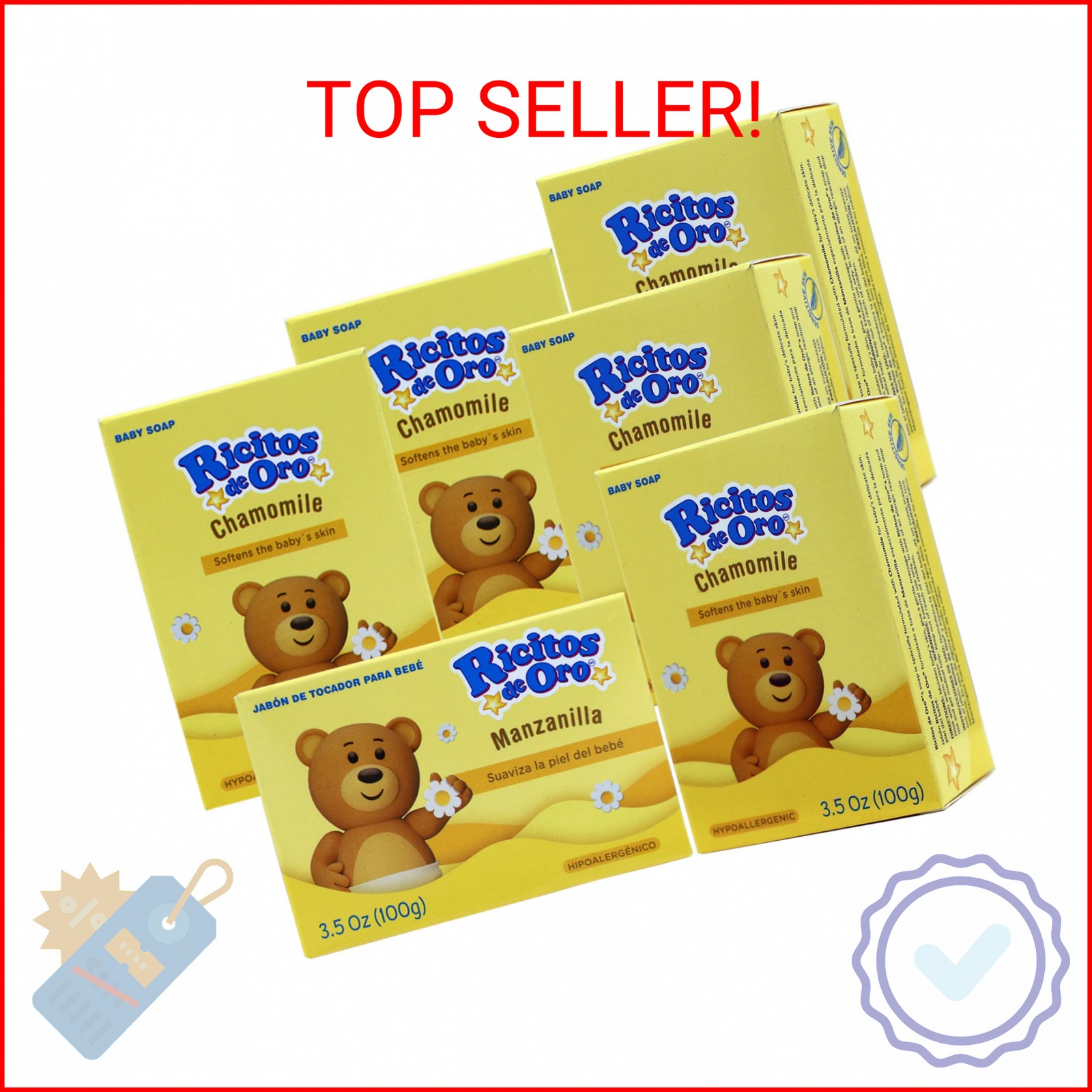 Ricitos de Oro Baby Cleansing Bar Soap with Extract Calming Effect, Chamomile, 6