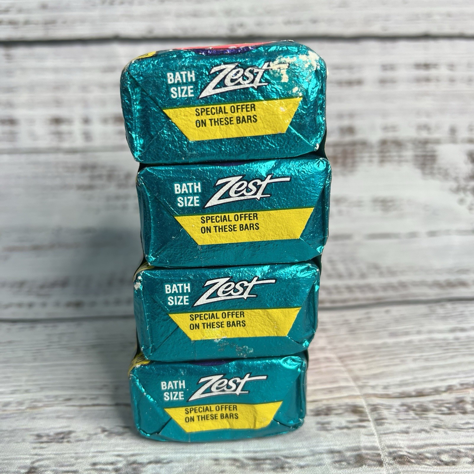 4x Vintage Zest Deodorant Beauty Bar Aqua Foil Wrapper 80s Movie Prop 5.5oz