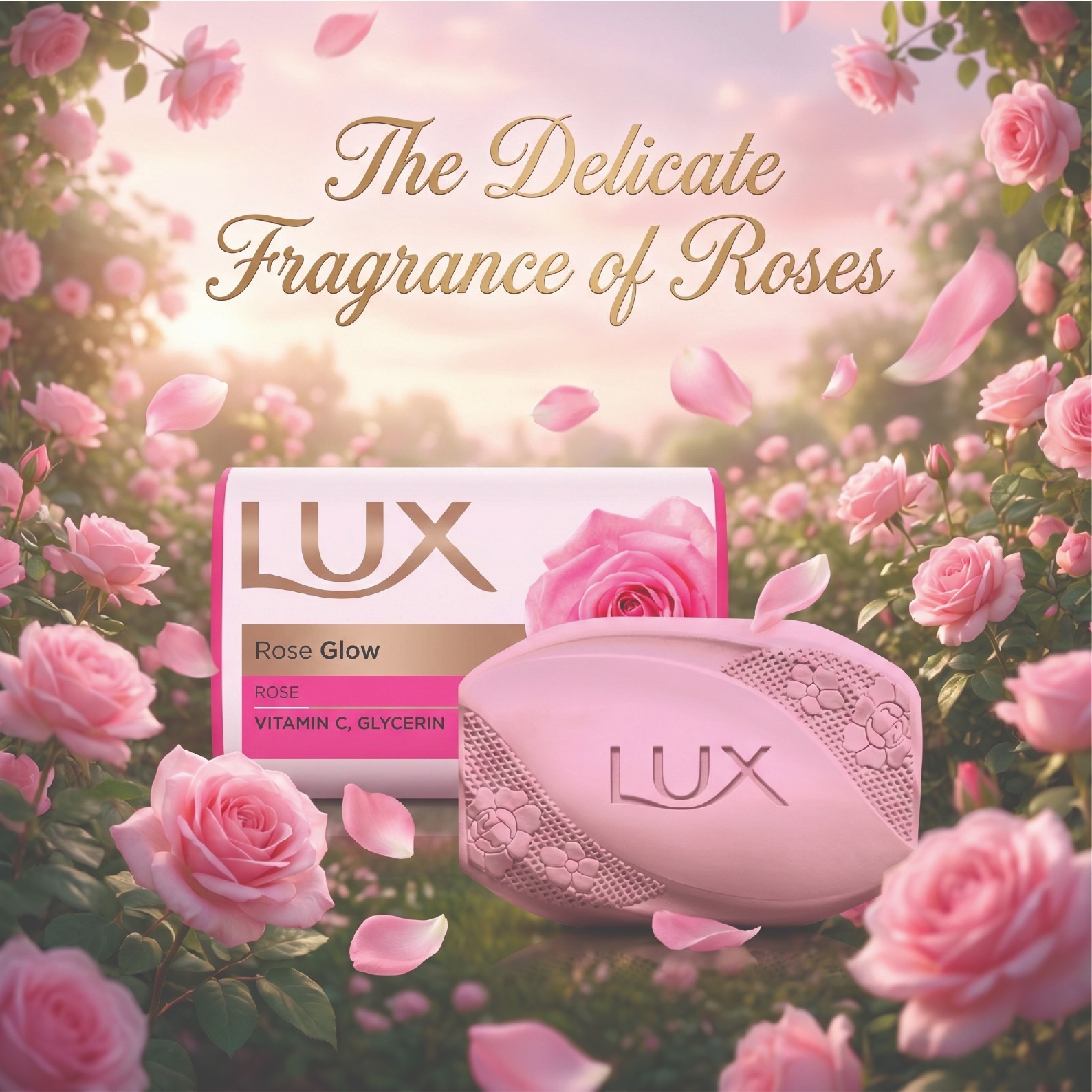 Pack of 3 Lux Rose Glow Vitamin C & Glycerin Soap 175g Rose Beauty Bar