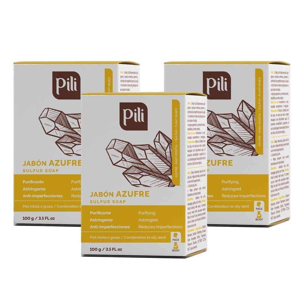 Pili Natural Sulfur Soap Bars (3 Pack) Jabón de azufre – Deep Cleansing and Oil