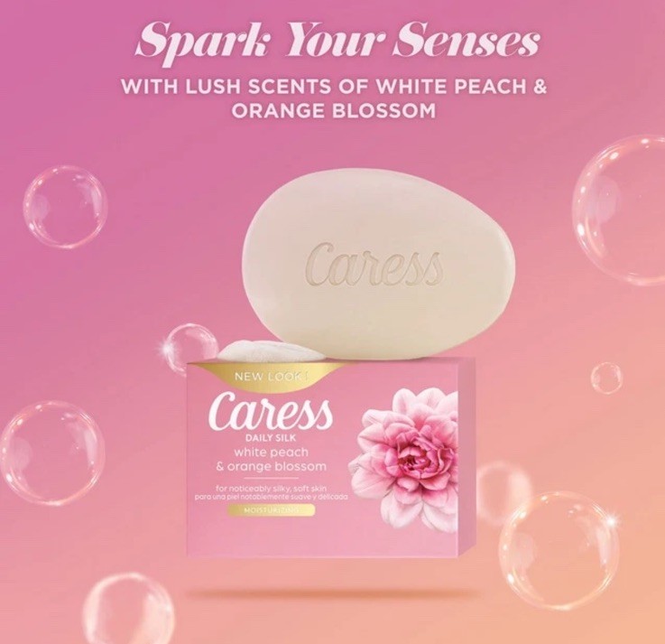 CARESS DAILY SILK BAR SOAP WHITE PEACH & ORANGE BLOSSOMS LOT OF 4 BARS 3.15 Oz