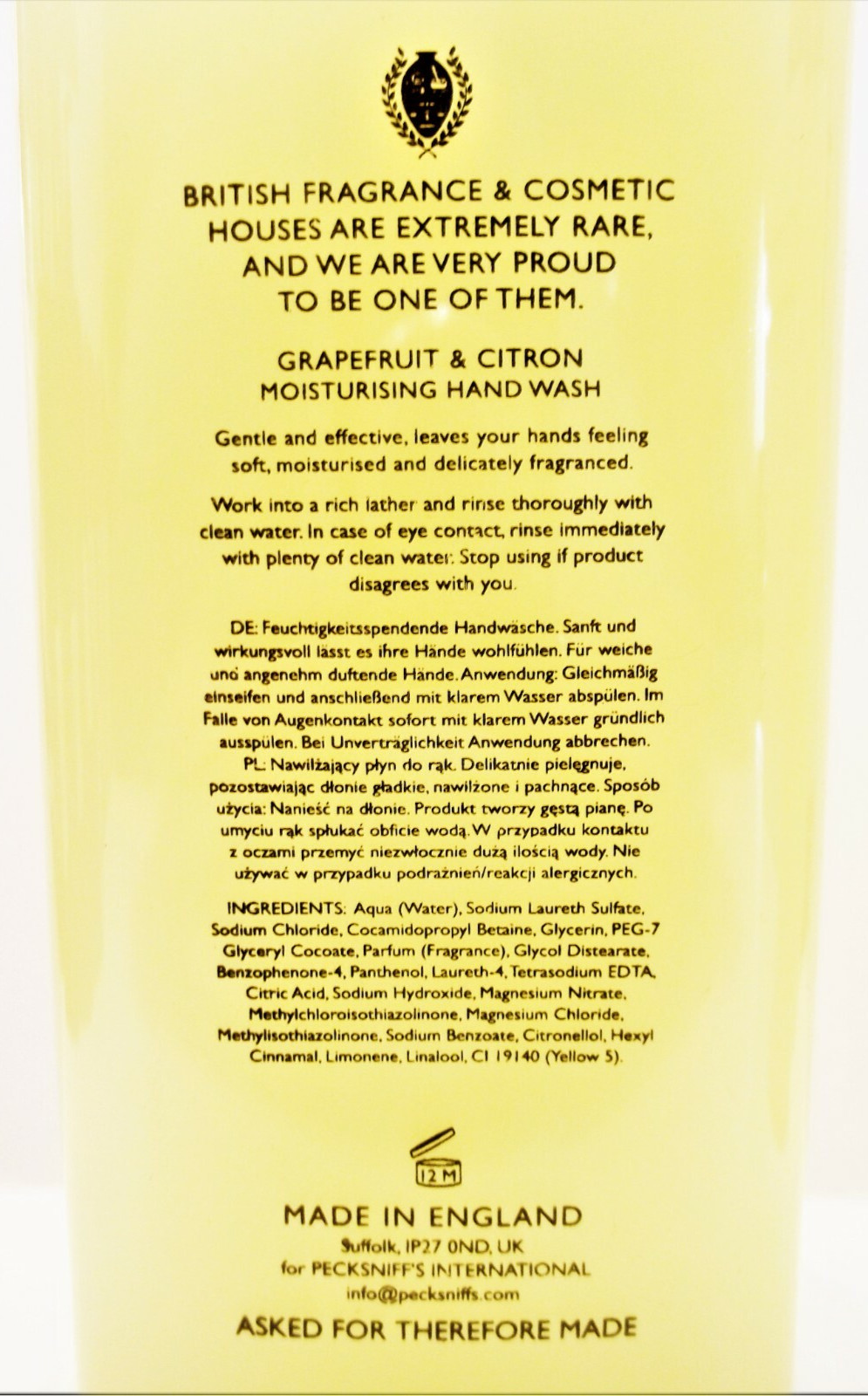PECKSNIFF’S England GRAPEFRUIT & CITRON Moisturising Hand Wash, 25.3 oz, NEW x 2