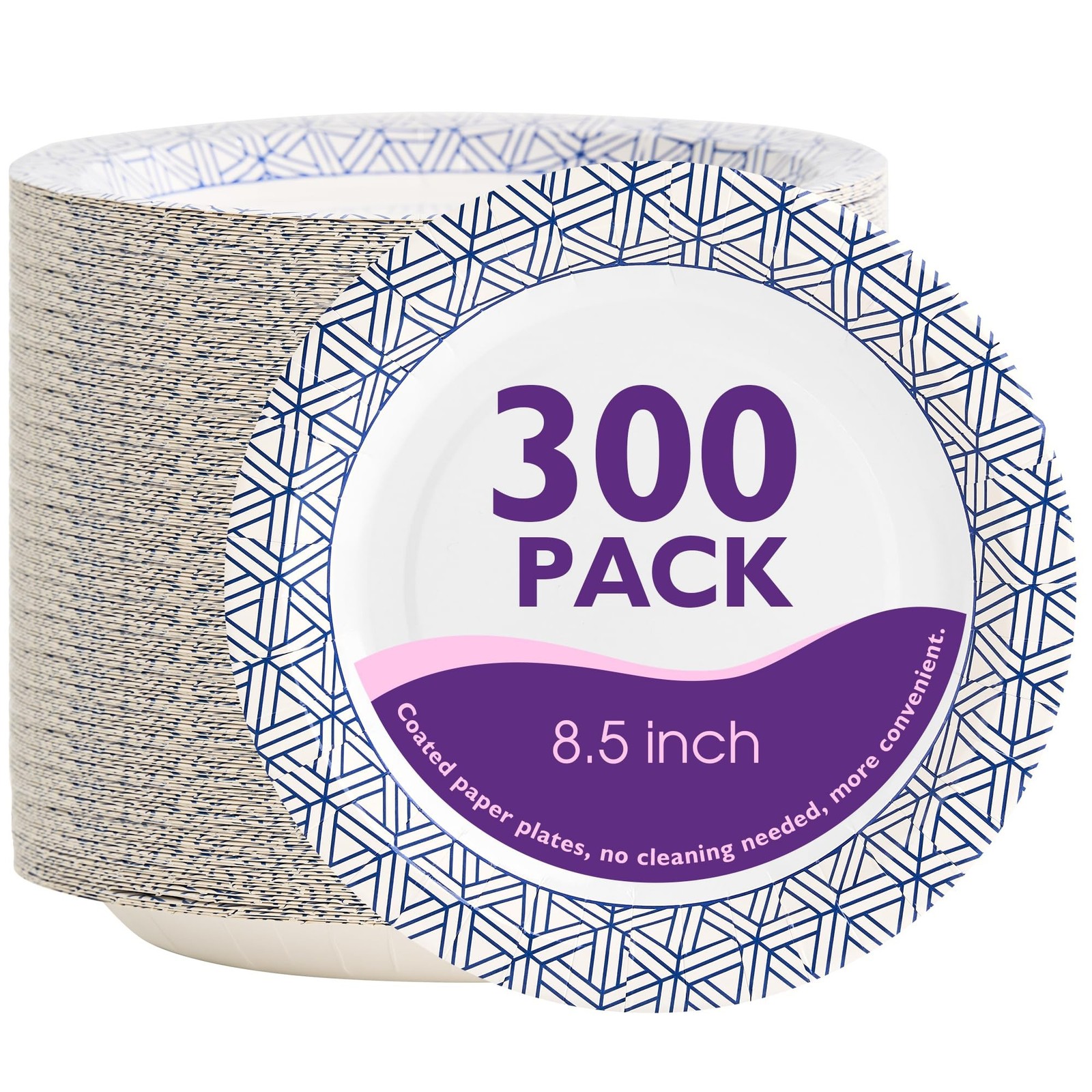Disposable Paper Plates 8.5 Inch 300 Count, Soak Proof and Cut Resistant Heav…