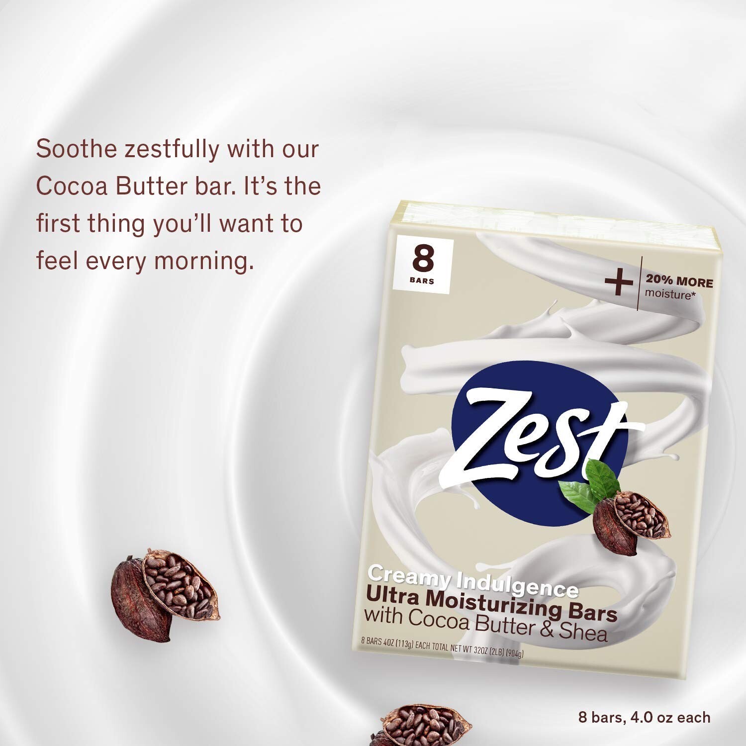 Zest Bar Soap – 8 Bars – Cocoa Butter & Shea Moisturizing Cleanser