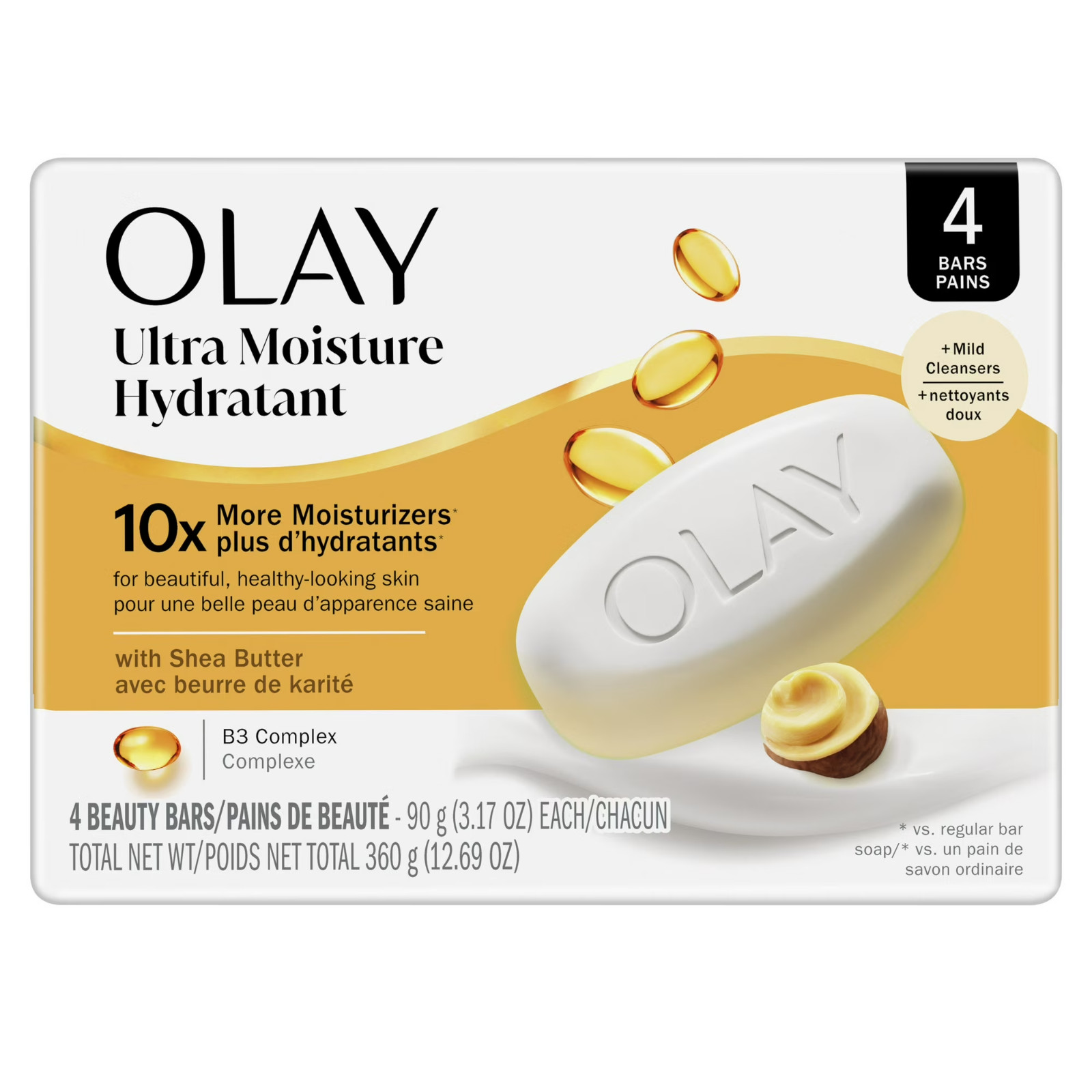 Olay Ultra Moisture Bar Soap, Shea Butter, 3.17 oz, 4 Count