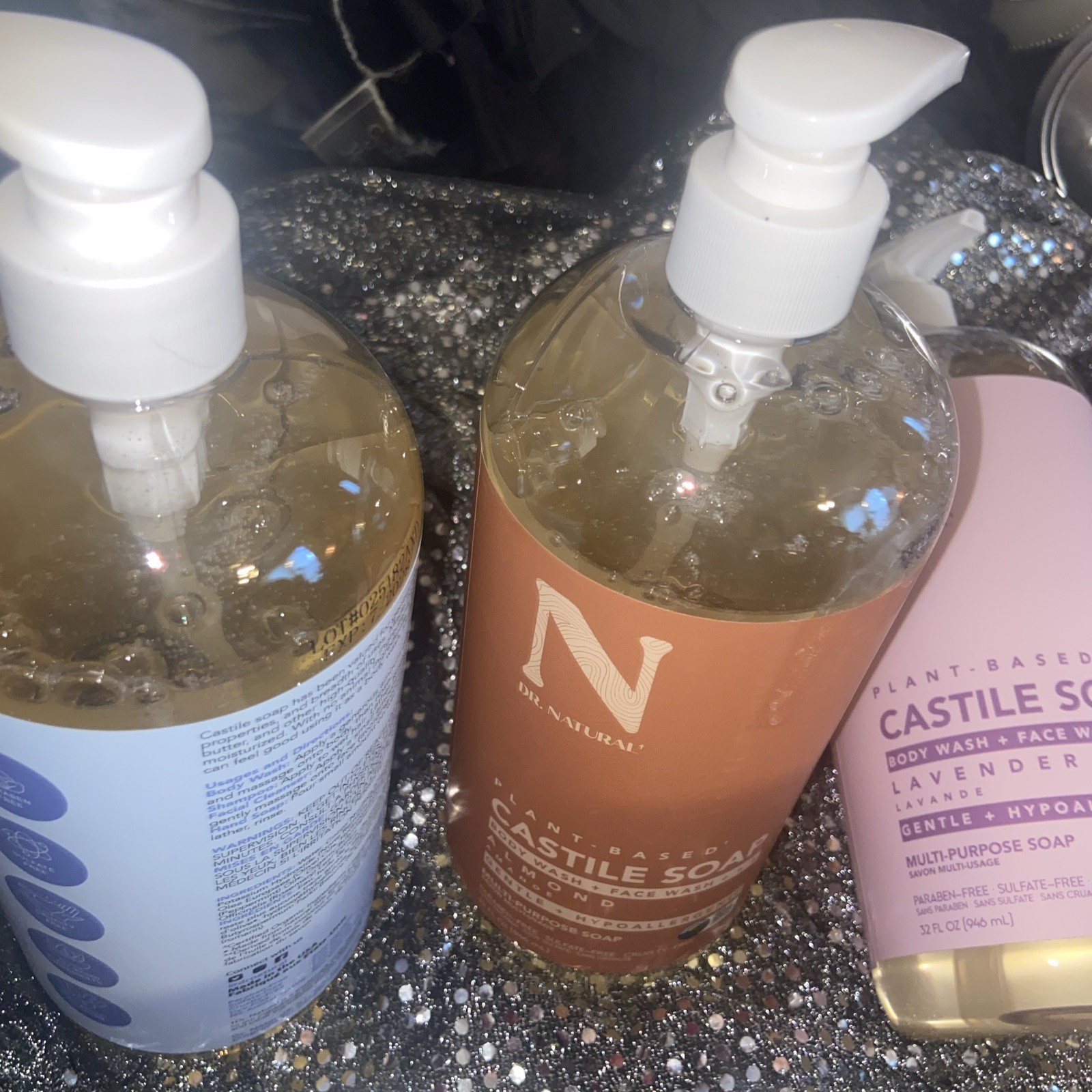 Lot Of 3 Dr.Natural Plant Based Castile Soap 32 Oz Body&face Almond Vanilla& Lav