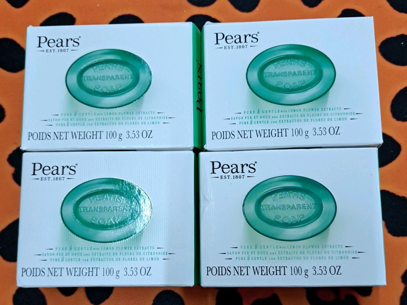 lot of (4) Pears Transparent Glycerin Bar Soap 3.53 Oz Each GREEN COLOR