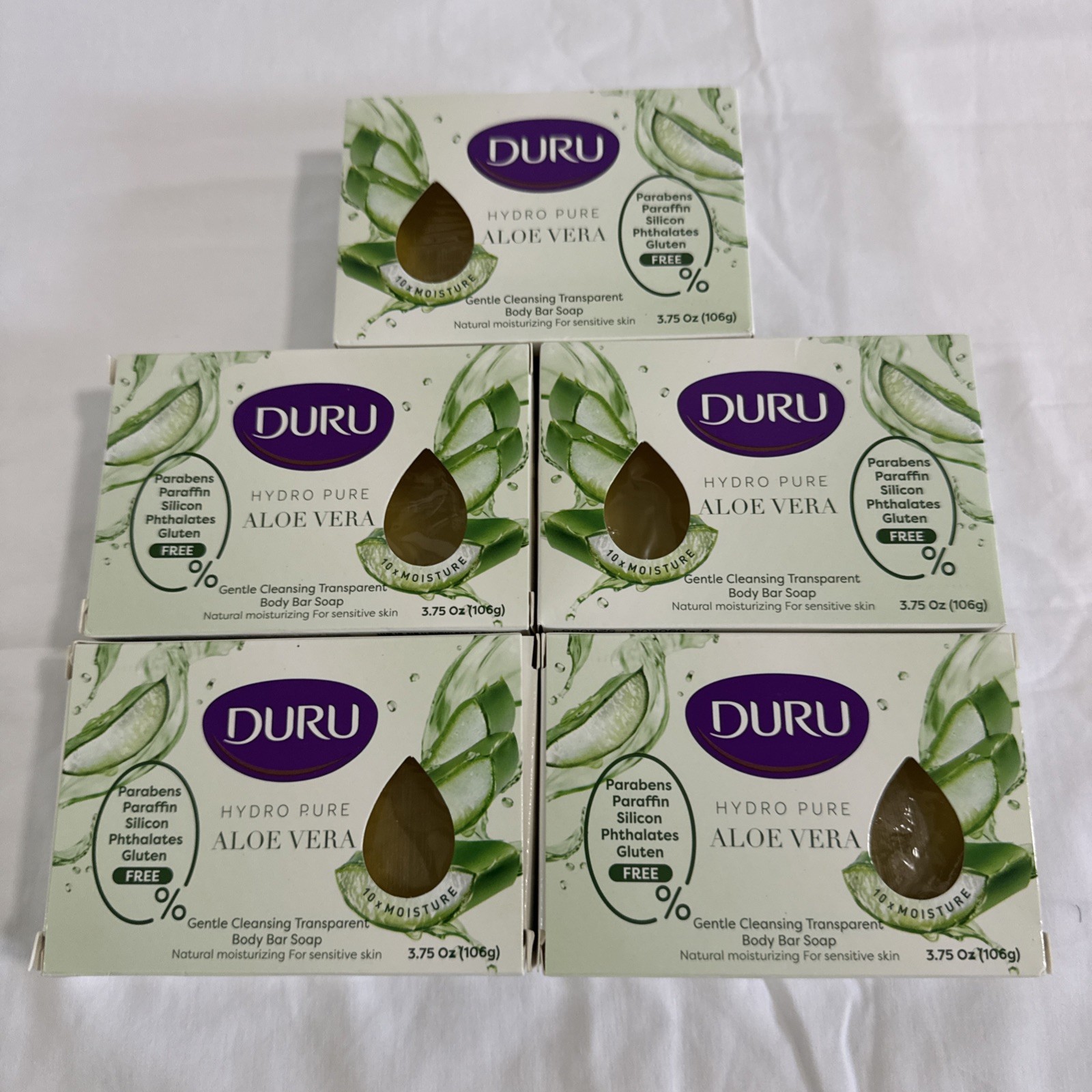 5x DURU ALOE VERA Hydropure Gentle Cleansing Body Bar Soap 3.75oz Ea.
