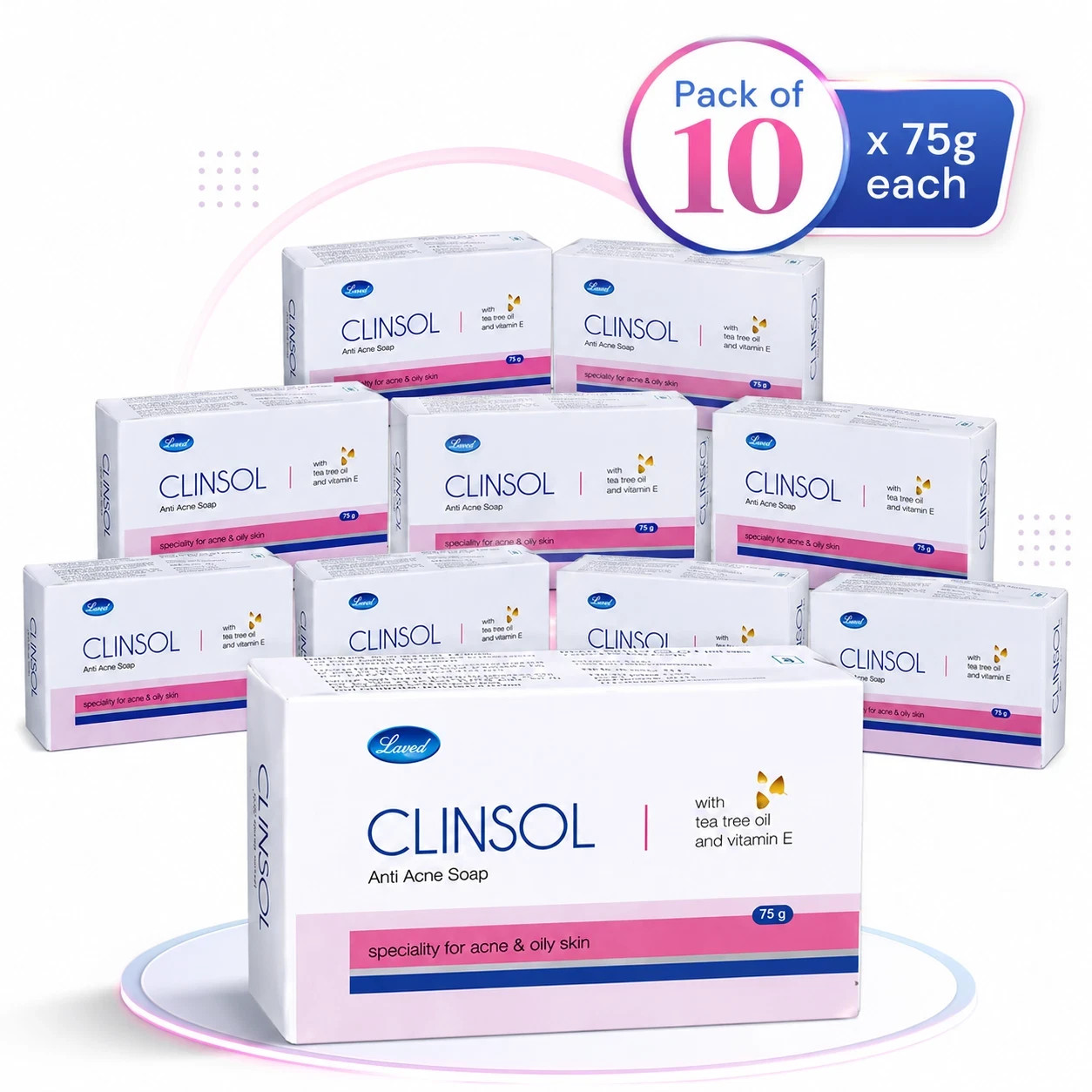CLINSOL SOAP PACK OF 10 (75G EACH) BEST FOR ACNE & OILY SKIN ENRICHED TEA TREE