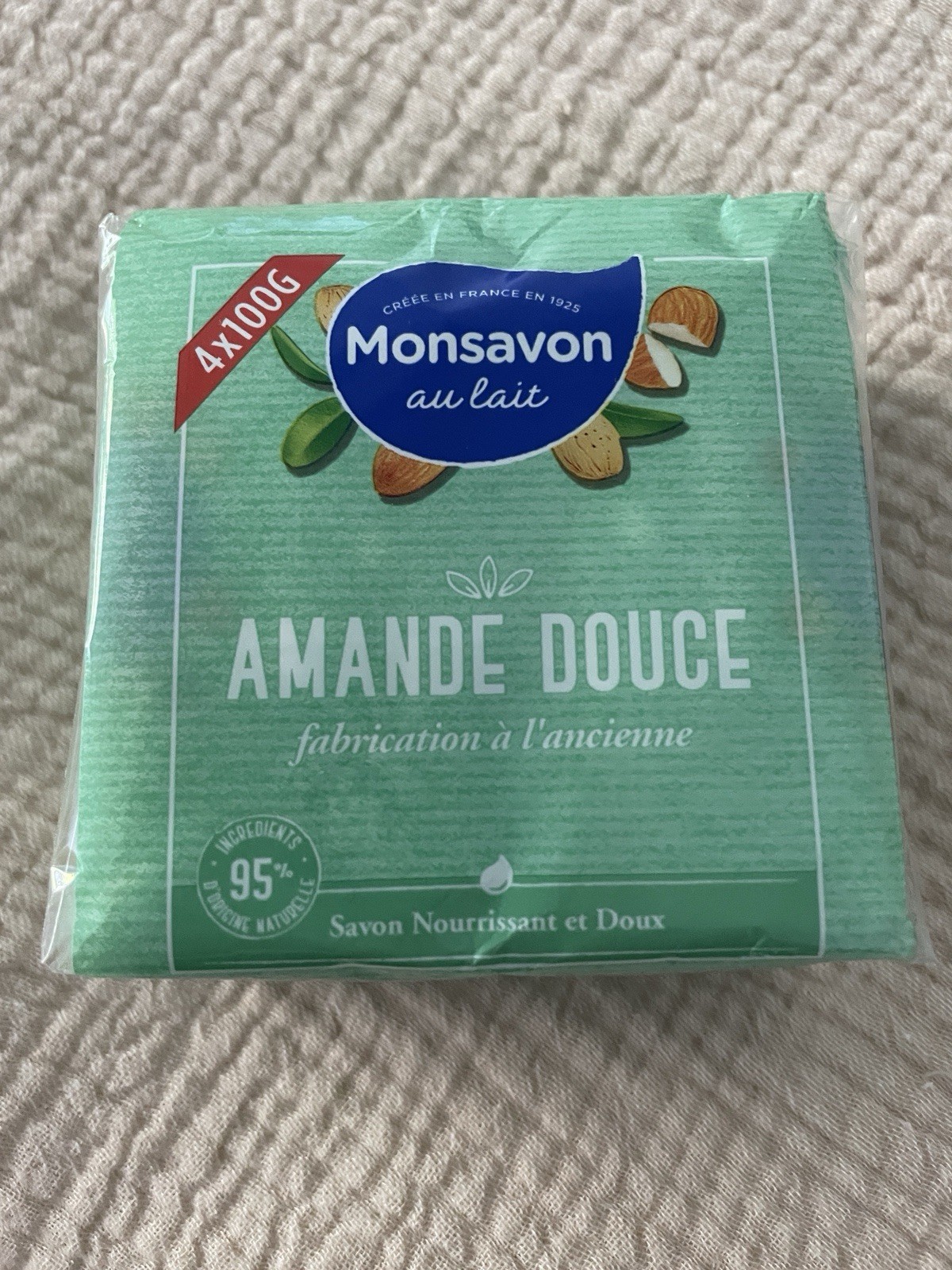 Monsavon Au Lait French Soap Bar 4×100g Almond Body Bath Cleanse NEW Imported!