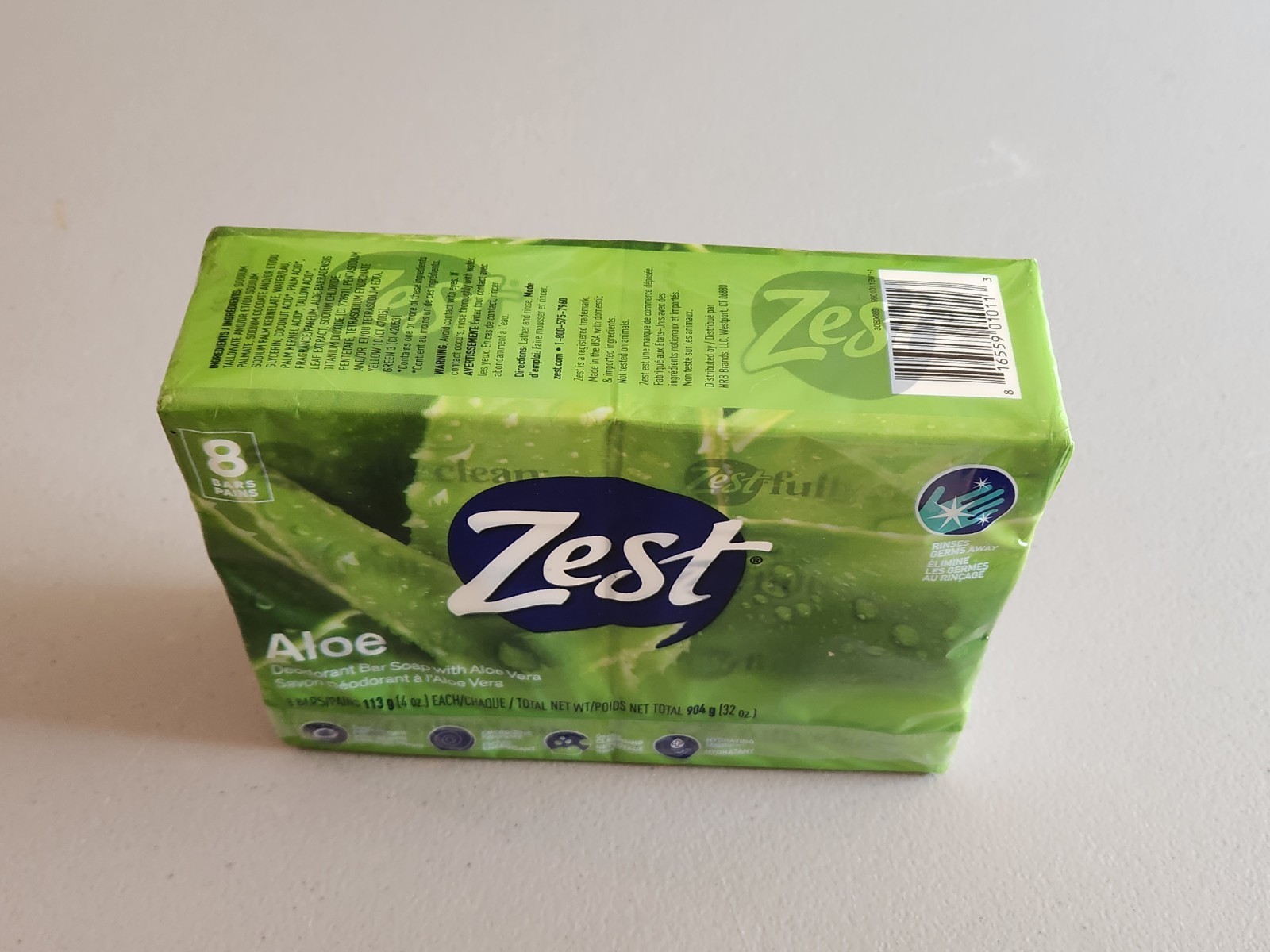 NIP ZEST 8 Bar Aloe Deodorant Soap 4Oz Each 32 Oz Ttl. Odor Protection Hydrating