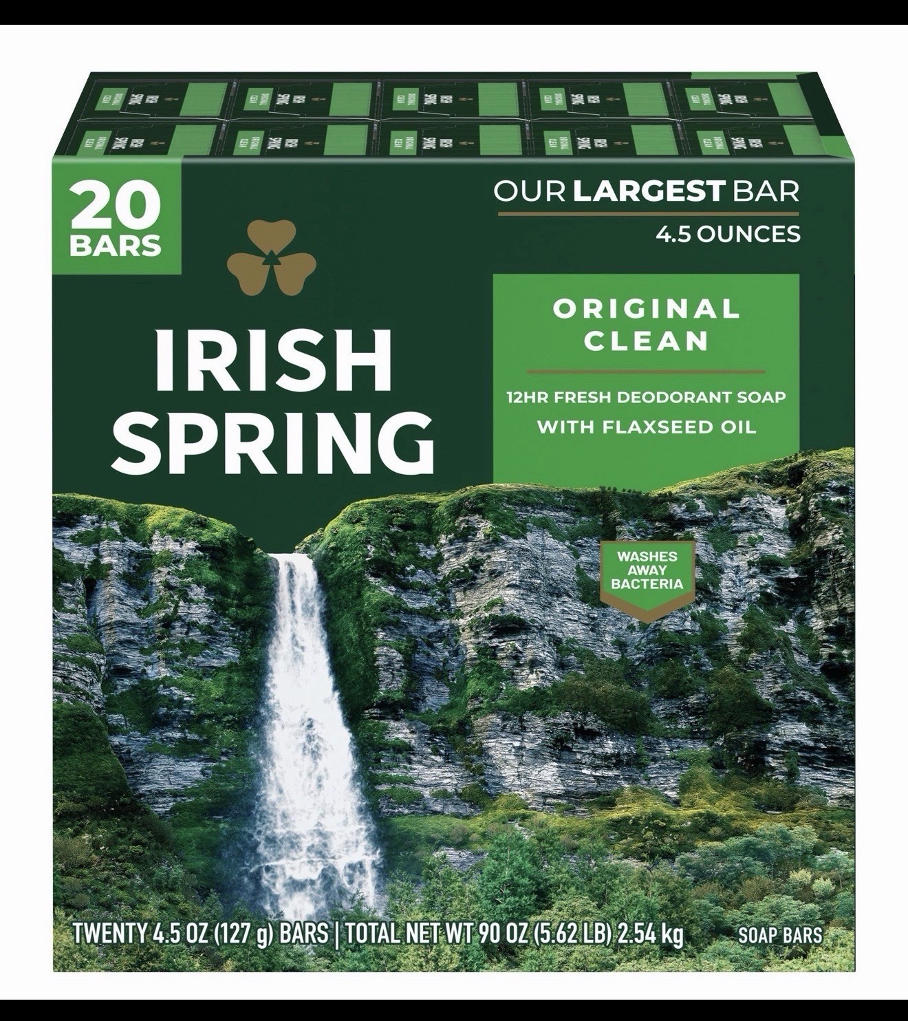 Irish Spring Original Clean 12HR Fresh Deodorant Soap 20 Bars 4.5 oz Flaxseed