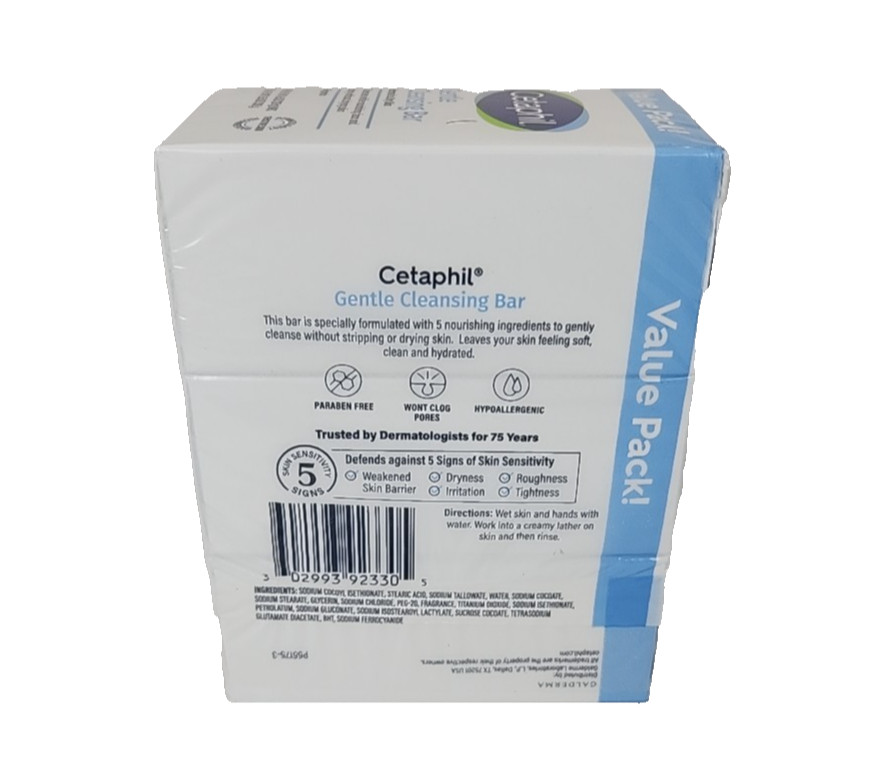 Cetaphil Gentle Cleansing Bar For Dry Normal Sensitive Skin 3 Pack 4.5 oz Bars