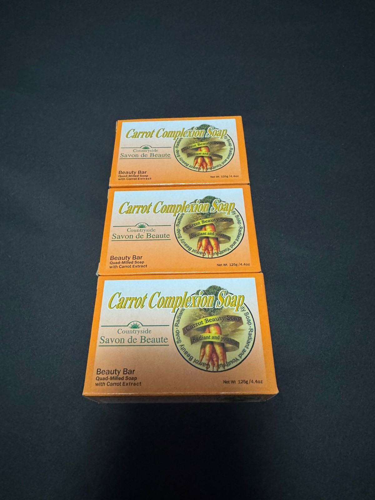 3-Pack CARROT COMPLEXION SOAP BEAUTY BAR WITH CARROT OIL 125g (each)