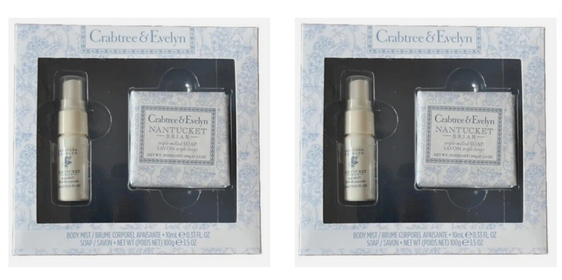 Crabtree & Evelyn Nantucket Briar Body Mist .33 fl oz & Bar Soap 3.5 oz. 2 Pack