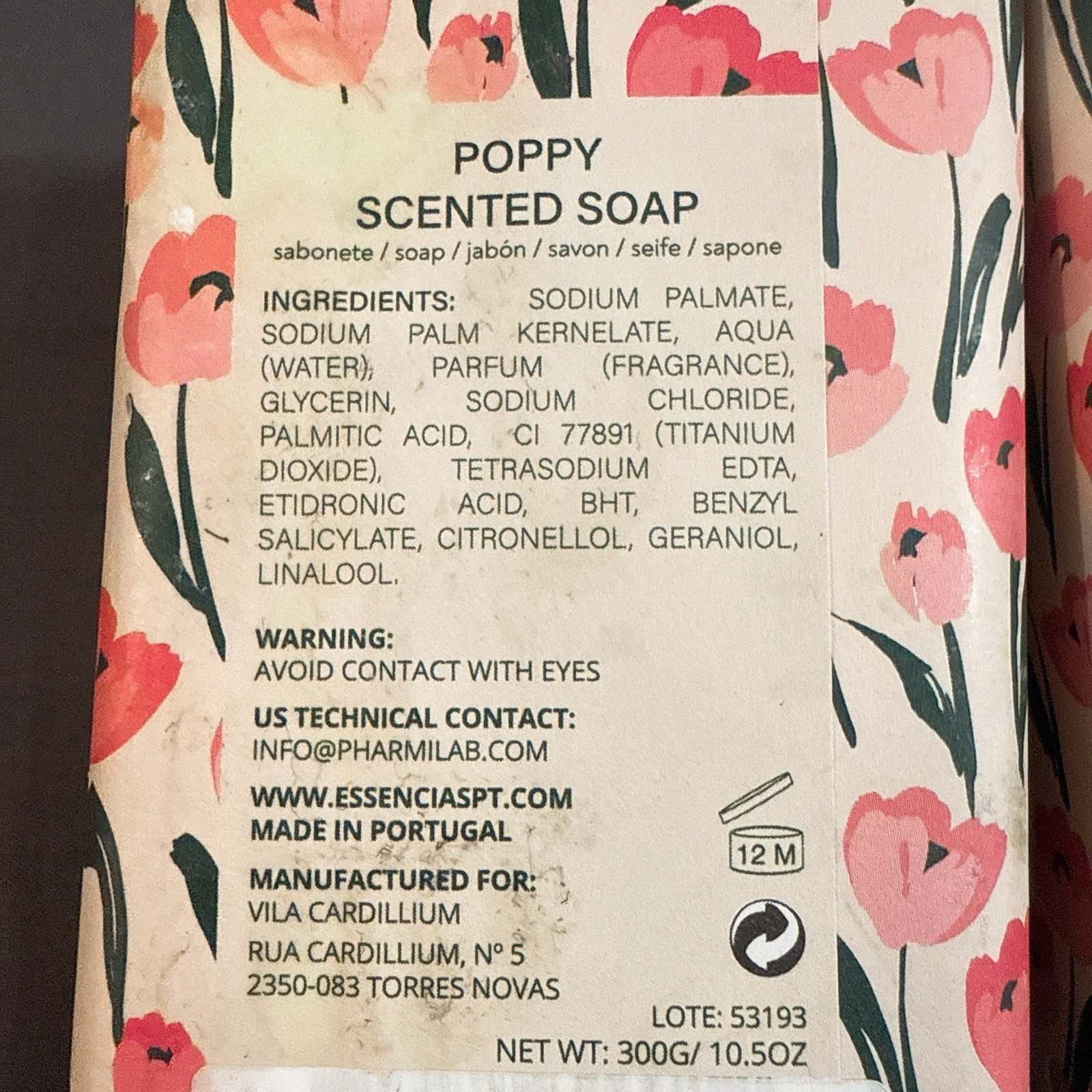2X Vila Cardillium POPPY Scented Bar Soap 300g/10.5oz LIMITED EDITION Portugal