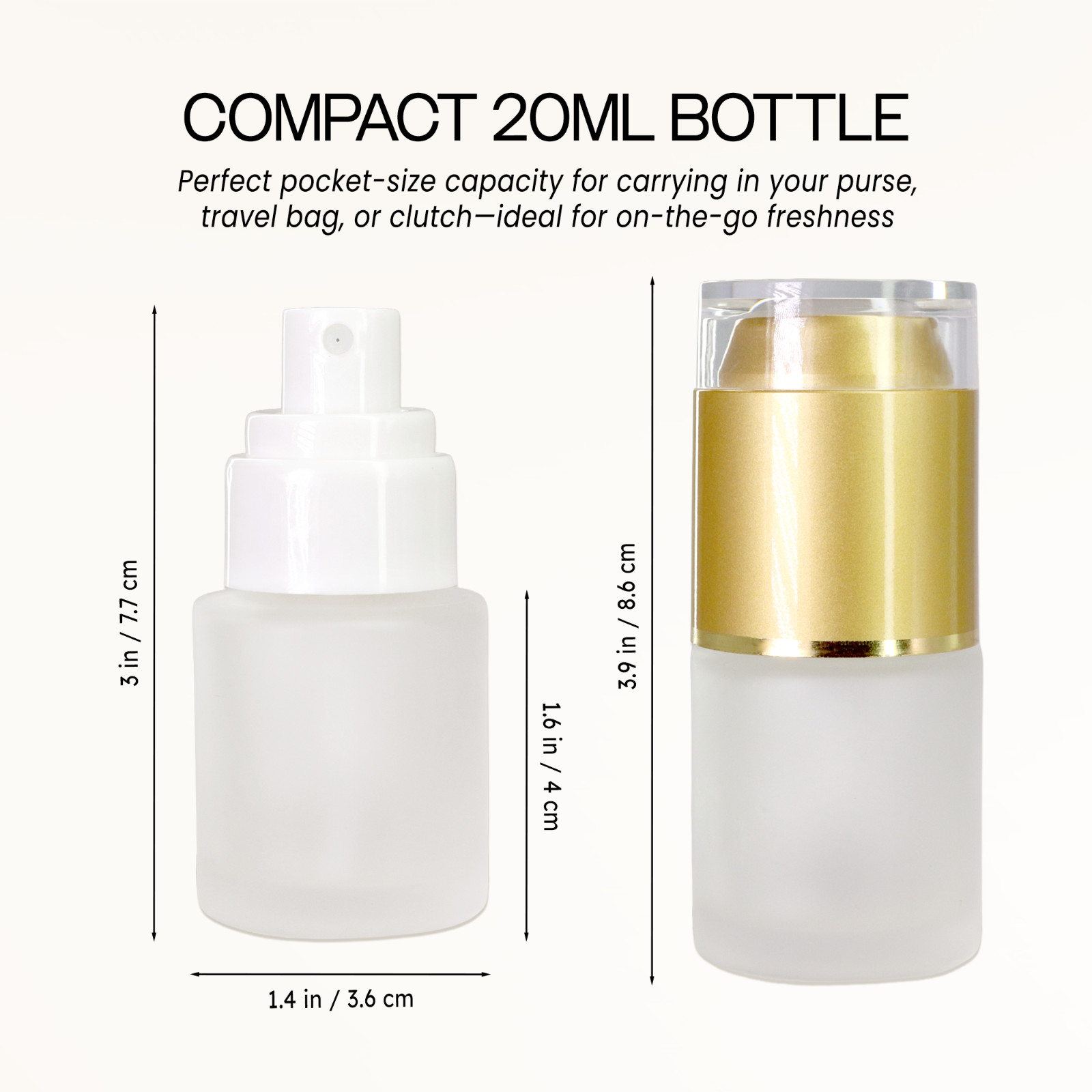 344PCS Pana 20ML Refillable Fine Mist Spray Frosted Glass Bottle with Gold Cap