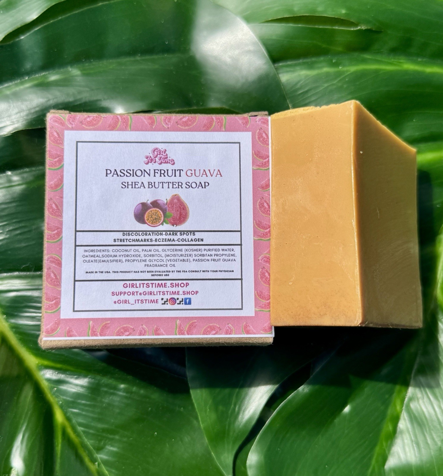 Handmade Passion Fruit Guava Soap Shea Butter Organic Vegan Herbal XL Bar