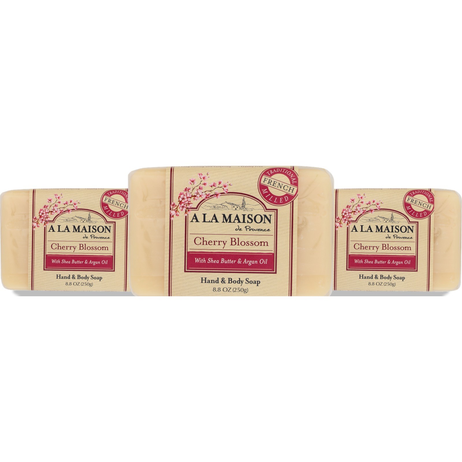 A La Maison Cherry Blossom Bar Soap 8.8 Oz Hand & Body 3 Pack
