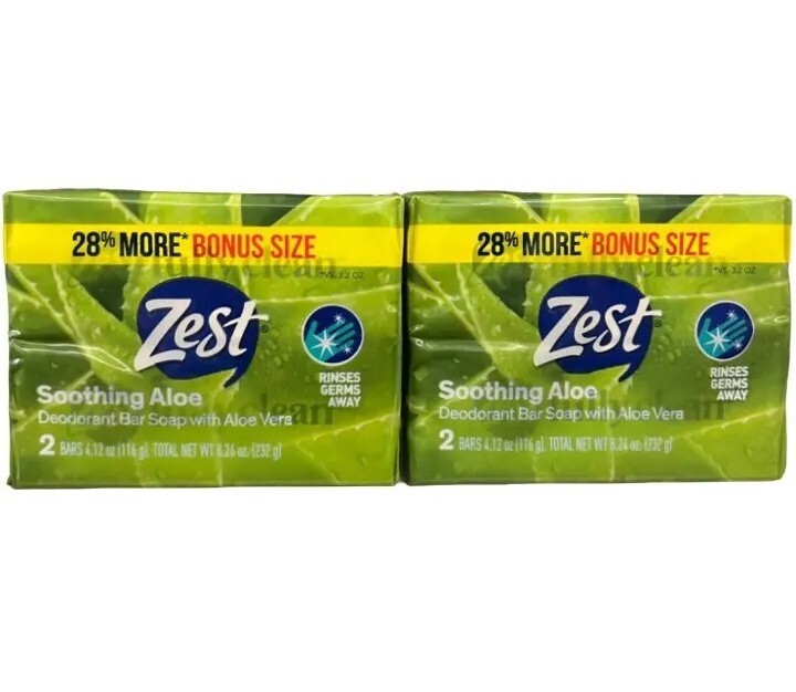 💚 ZEST 💚 (4-BARS) 4.12 Oz. BONUS Size 🟢🫧 ●ALOE● W/Soothing Aloe Vera Soap🫧.