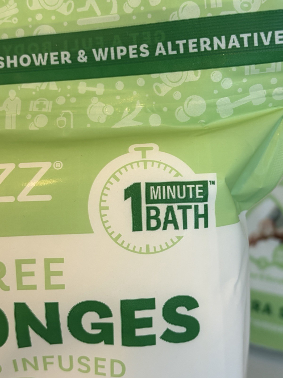 Lot of 4/100Scrubzz Rinse Free Bath Sponges Aloe Vera Lather Scrub Towel Dry New