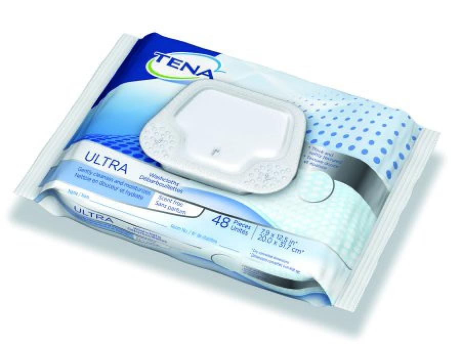 TENA Ultra Washcloths No Scent Aloe/Vitamin E Pre-Moistened Rinse Free 576